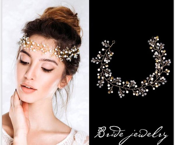 

golden bride handmade pearl hairband crystal headwear wedding dress accessories hair accessories bridal accessories, Silver