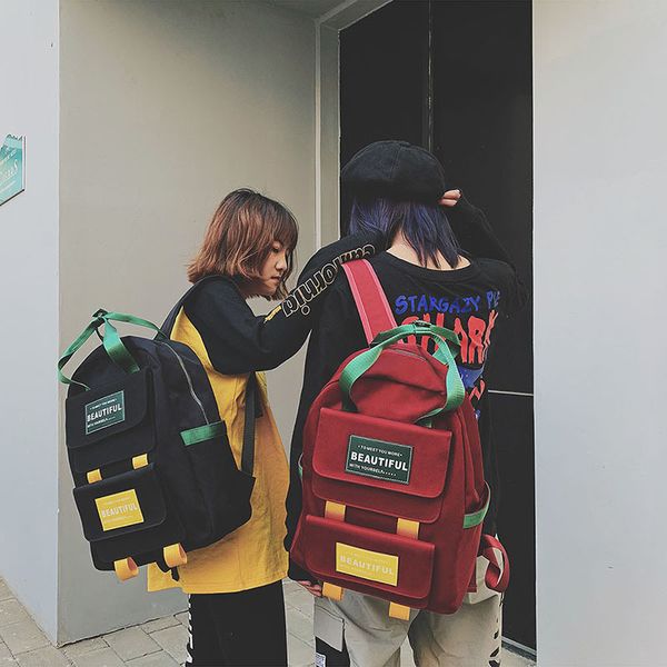 

new wind retro street brush cool bag female leisure soft sister student rucksacks backpack male and female korea backpack