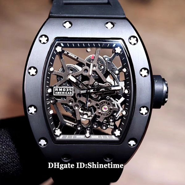 

version new rm 035 rafael nadal ceramics case skeleton dial japan miyota automatic rm035 mens watch black rubber strap sport watches, Slivery;brown