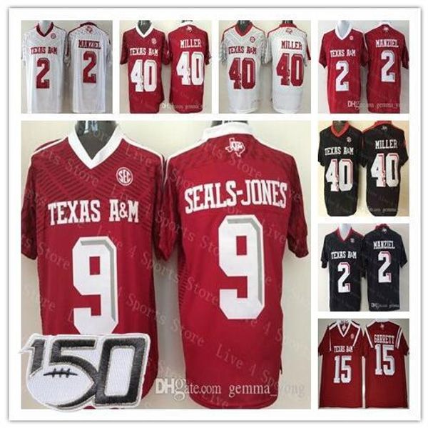 

2019 150th texas a&m aggies football jersey 15 myles garrett 2 johnny manziel 9 ricky seals-jones 40 von miller men ncaa college, Black