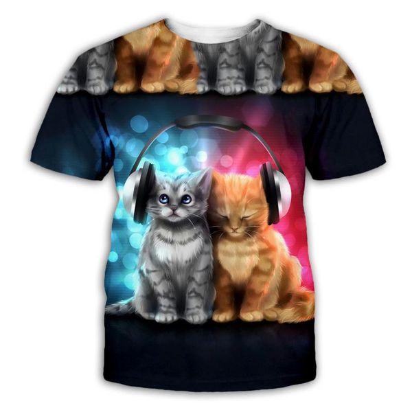 

2020 моды метанию роскошь mens конструктора тенниски тенниски тенниска лета милый кот отвага 3d принтер мужская одежда одежда футболочку, White;black