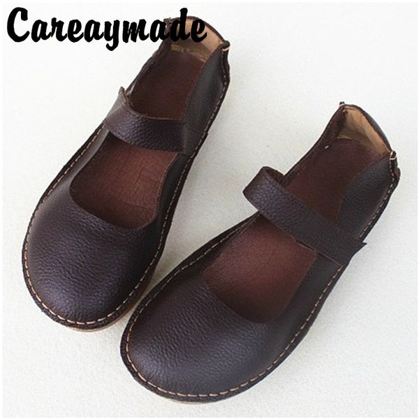 

careaymade-literature art retro single shoe, leisure shallow-mouthed comfortable handmade head-layer leather women's shoes, Black