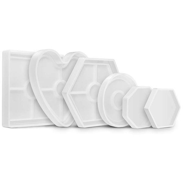 

css diy silicone mold 6pcs resin molds square hexagon circle octagon heart mold for resin concrete cement home