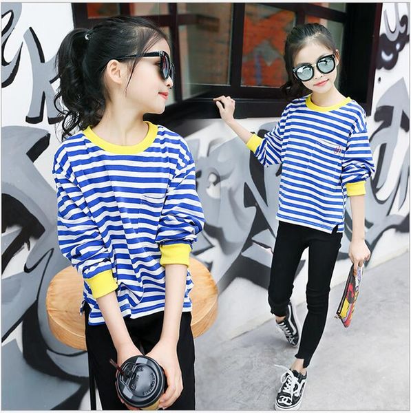 

teenage girls casual striped t-shirts children clothing baby girls fashion cartoon long sleeve sweateshirt kids autumn, Black