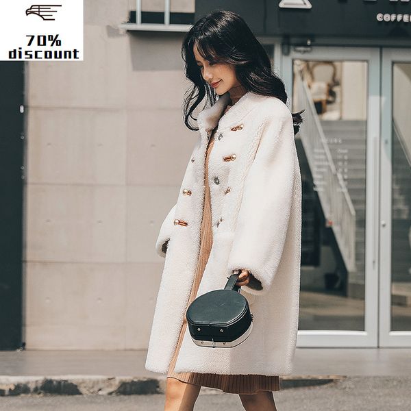

real sheep shearling fur coat female jacket 2020 winter jacket women 300% wool coats and jackets women korean my, Black