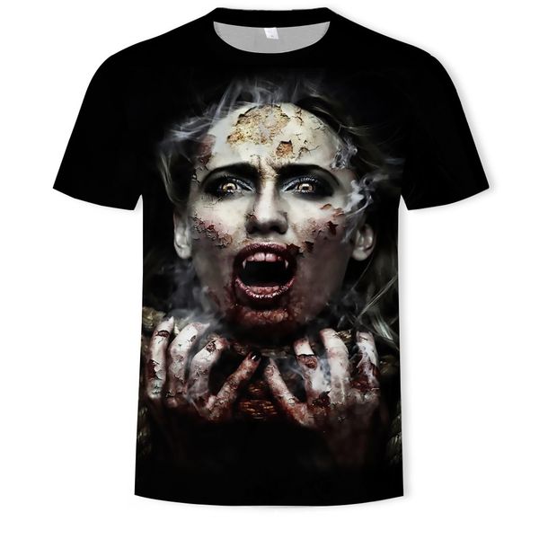 

mens designer summer youth short-sleeved vampire 3d printing base loose body round collar t-shirt shirt, White;black