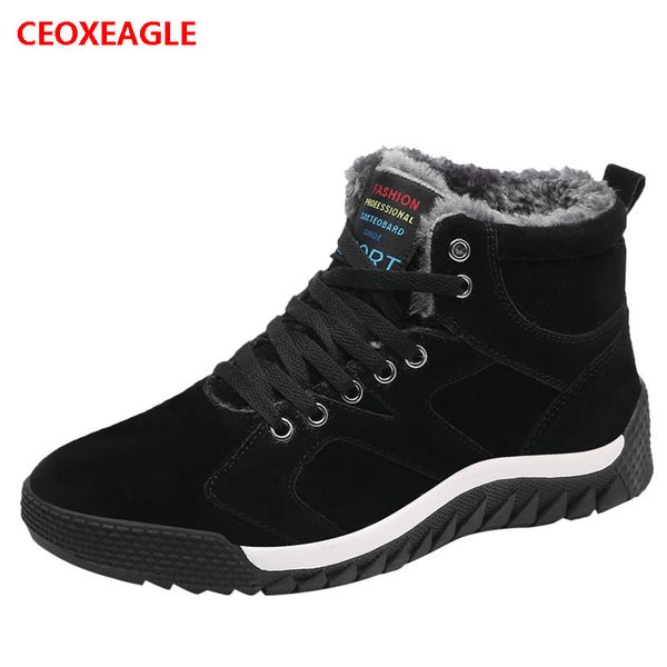 

new winter fur warm male boots for men casual work shoes quality walking rubber brand footwear sneakers plus sizes 39-47, Black