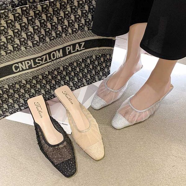 

summer mules women shoes designers med heel casual slippers office dress ladies sandals fashion outside woman slides, Black