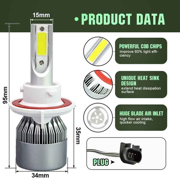 

2pcs h13 9008 led car headlight headlamp fog light conversion light bulb 72w white