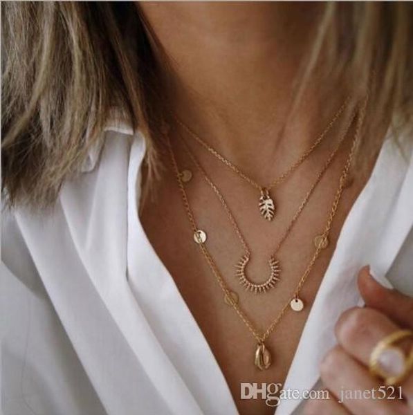 

novelty multilayer necklaces vintage coin , shell, leaf gold tone womens necklaces, Golden;silver