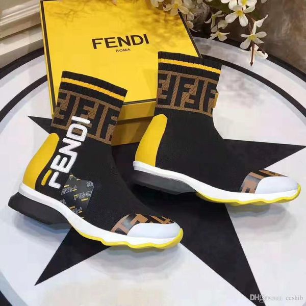 

2020 luxury women's sock boots speed trainer casual shoes evening party boot high ankle boots flat work boots with original box 35-45, Black