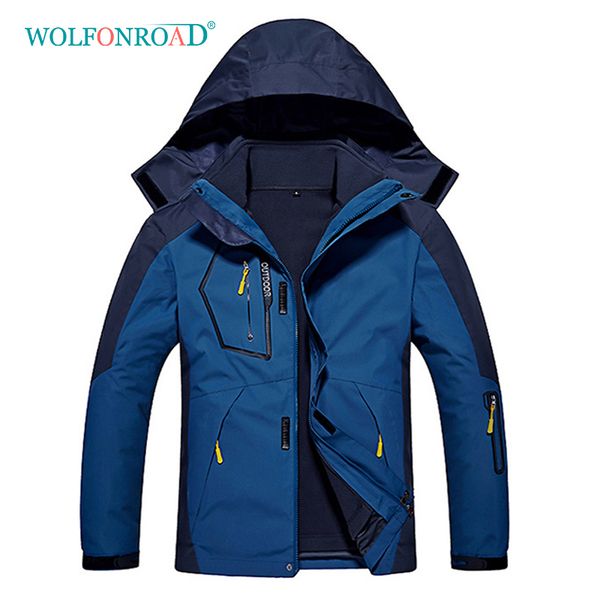 

wolfonroad men women 3 in 1 jackets waterproof sport outdoor jackets mountain hiking winter jacket big size jacket 6xl 7xl 8xl, Blue;black