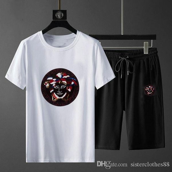 

2020 man letter printing short short pants suit circular collar black white color leisure time medusa men running tracksuit track suit, Gray