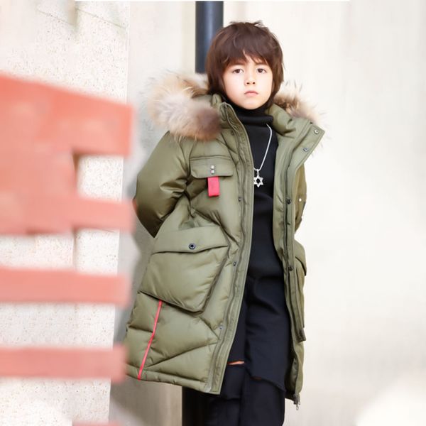 

bilemi outdoor warm windbreaker fur hood heavy kids duck down jacket, Blue;gray