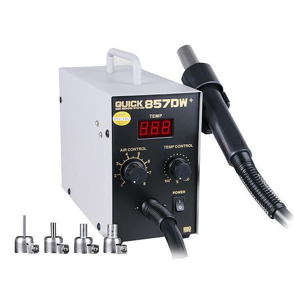 

quick 857dw+ adjustable air gun 580w soldering rework station with 4pcs nozzles + heater