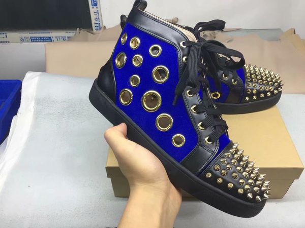 

men women rhinestone high shoes famous designer brand red bottom sneakers mens loubbis shoes with box and dustbag, Black