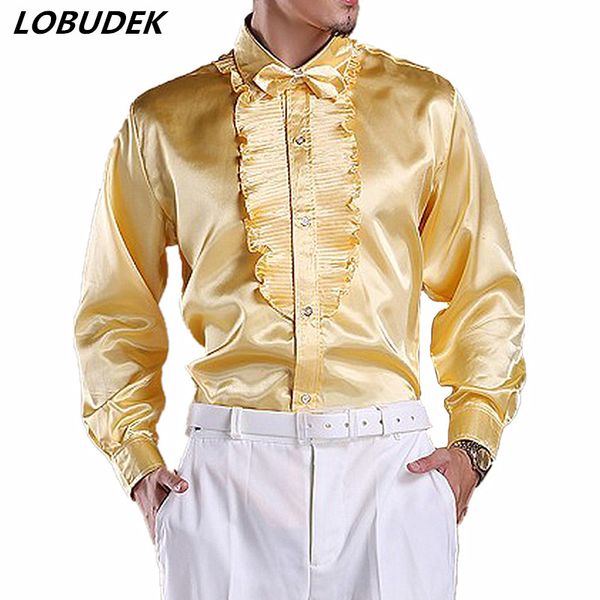 

multiple colors men tuxedo shirts dance performance shirt formal male singer chorus stage long sleeve shirts party show costume, White;black