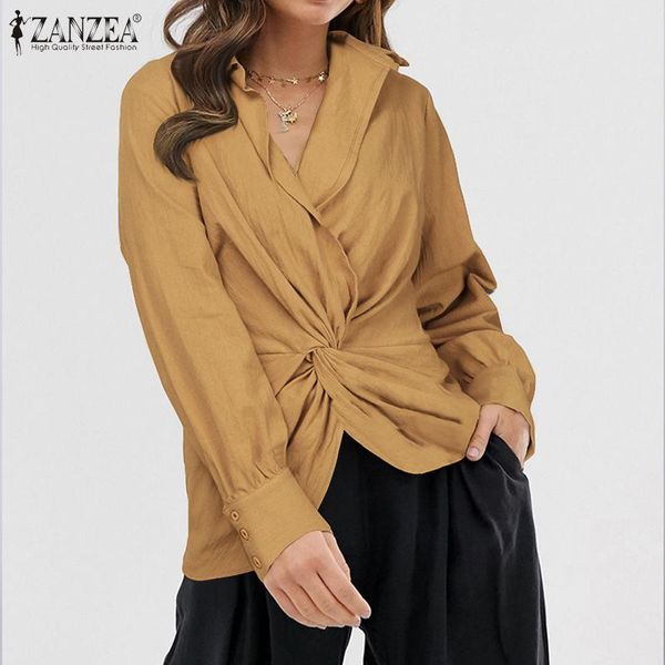 

women's blouses & shirts fashion asymmetrical spring blouse 2021 zanzea casual long sleeve blusas female lapel tunic plus size s-5xl, White