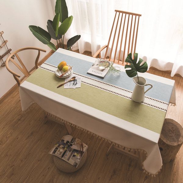 

home decoration table cloth cotton linen tassel tablecloth stripe print rectangular tablecloth modern dining table cover for party bc vt0533