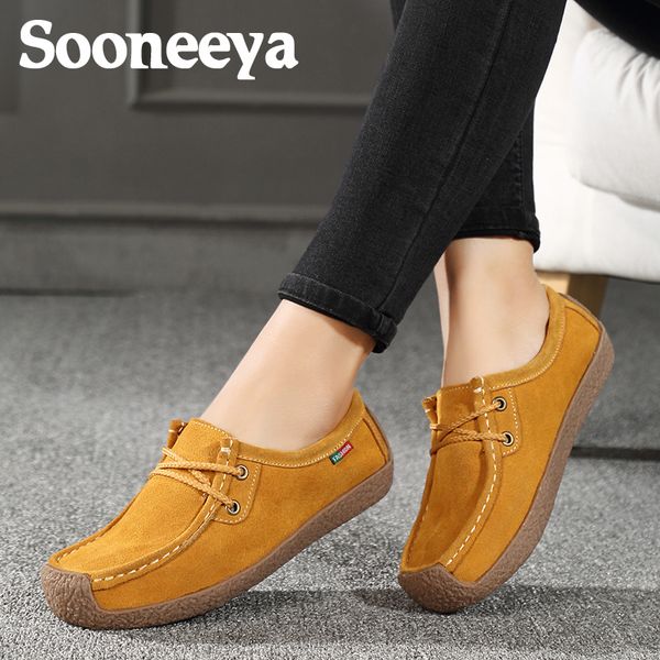 

fashion big size women flats korean style yellow suede shoes woman 7 colors lace up snail driving shoes ladies platform, Black