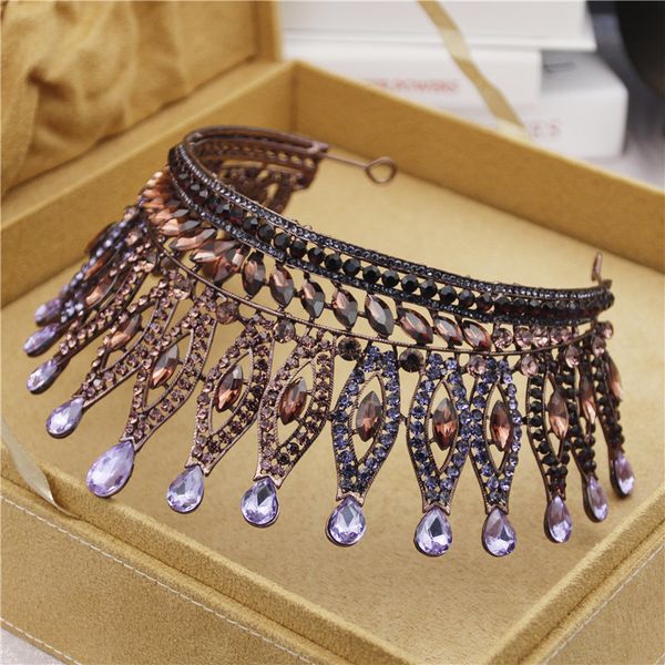 

vintage gorgeous crystal bridal crown women prom wedding crown headband tiaras queen hair jewelry pageant crown headdress, Golden;white