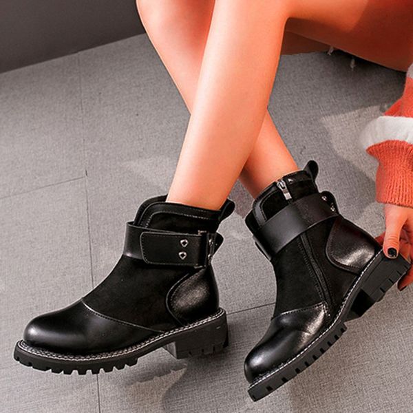 

ankle boots women ankle match winter med belt buckle platforms cool punk rivets boots zapatos de mujer winter shoes women, Black