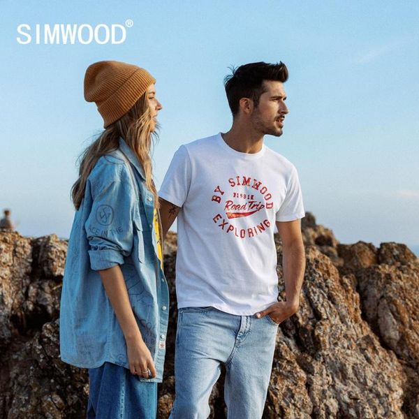 

simwood 2020 summer new crack letter print t-shirt men 100% cotton o-neck fashion t-shirt qualited plus size tees sj170027, White;black