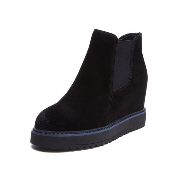 

women's ankle boots 2019 autumn genuine leather hidden heel female boots wedges shoes for woman winter boot rubber sole shoes, Black
