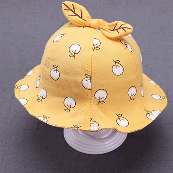 

0-24 months baby casual cap daliy cute cartoon printed apple embroidered leaves bow cap fashion children kinds sun hat, Yellow