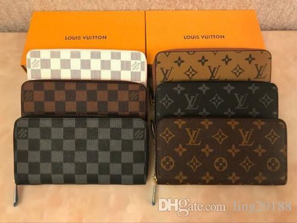

Whole ale 6 color famou brand fa hion ingle zipper luxury de igner men women leather wallet lady ladie long pur e with orange box 60017