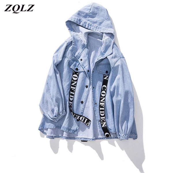 

zqlz 2019 fashion print animal streetwear denim jacket women spring autumn outerwear plus size 5xl loose hooded jeans jackets, Black;brown