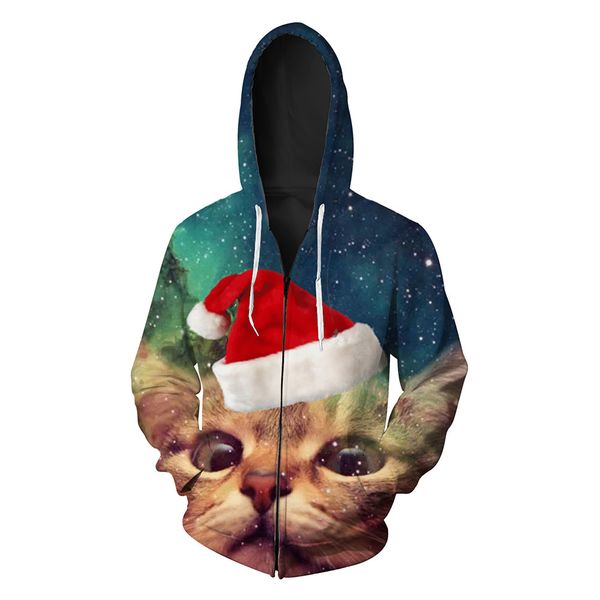 

autumn 2019 рождественские кошки печататься мужские sweatshi с капюшоном костюм прилив европейских и американских zipper мужской одежды блуз, Black