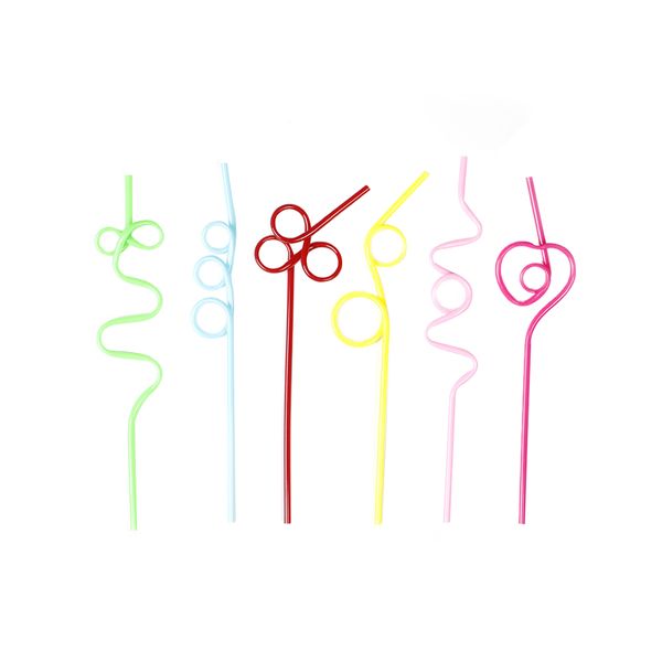 

10pcs colorful pet shape straw crazy curly loop random color plastic drinking straws for birthday party bar accessories