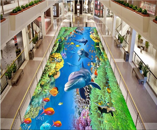 

3d pvc flooring custom p waterproof floor sticker sea world dolphin coral water grass home decor living room wallpaper for walls 3 d