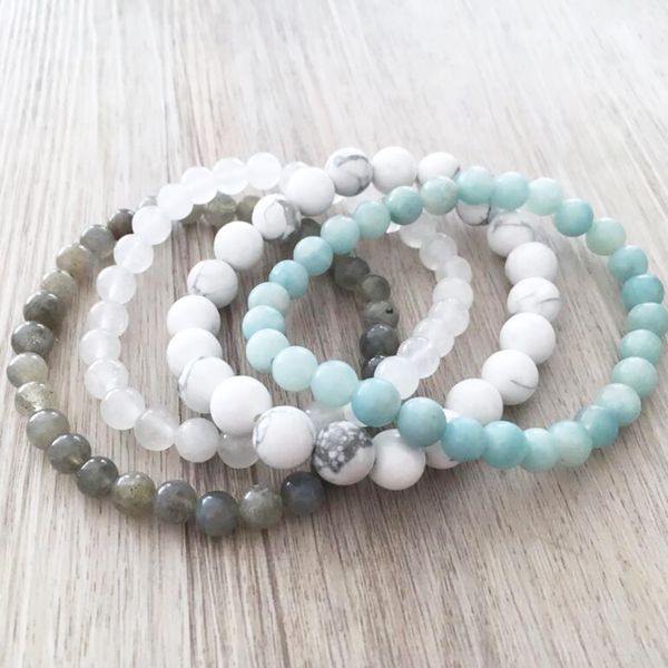 

howlite white j-ade labradorite & amazonite bracelet set natural stone beads stacking bracelets set of 4 bracelet for men, Golden;silver