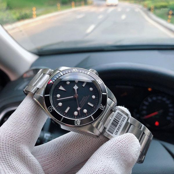 

man watches miyota movement 43mm*13mm 316l stainless steel band watches watch male1, Slivery;brown