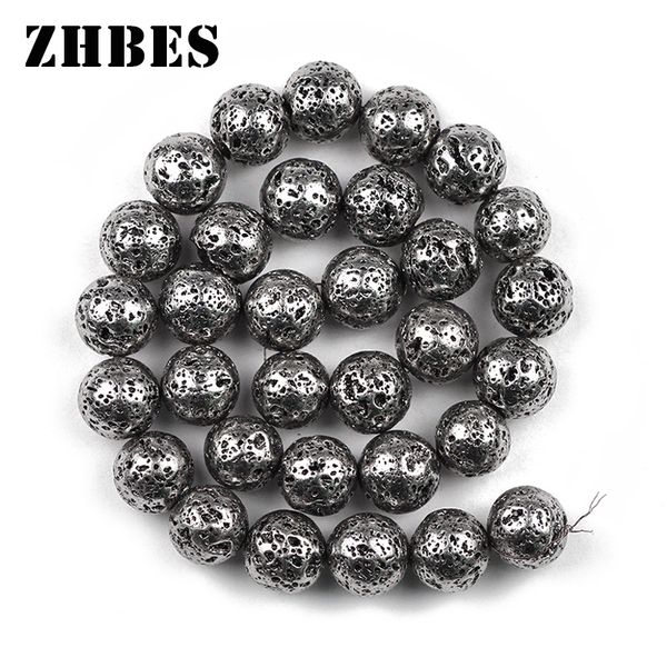

natural hematite stone plating ancient silver color lava volcanic rock spacers loose beads for diy jewelry bracelets making