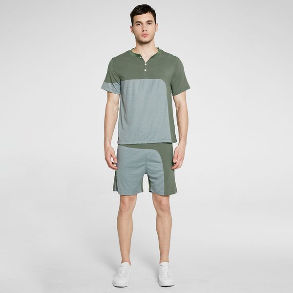 

fashion men's tracksuits 2020 new arrival mens casual two pieces suits men panelled sport t shirt + shorts 2 styles eur size s-2xl