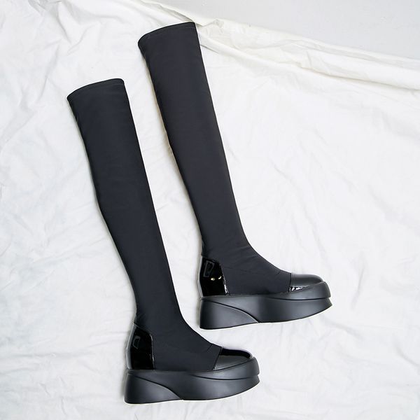 

new high heels platform over the knee high boots woman rouned toe black ladies western boots party shoes woman