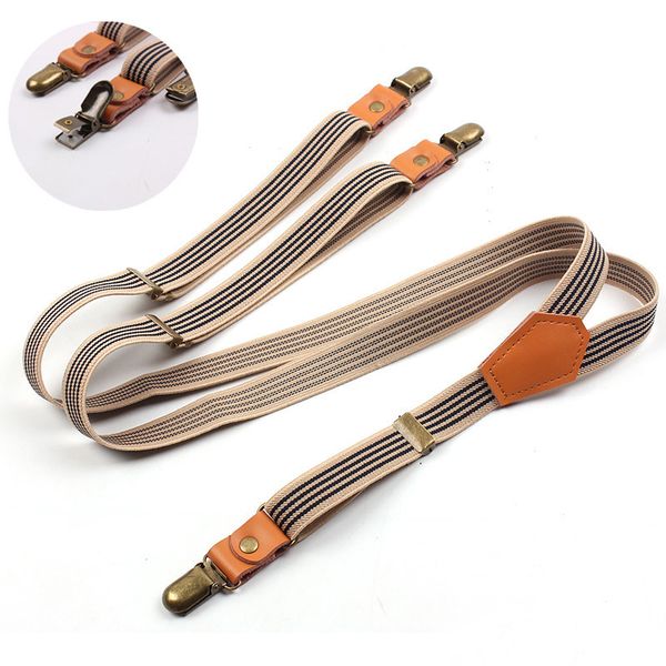 

2.0cm width fashion black beige striped y-shape 3 clips high elastic business men's gift suspenders suit pants shoulder strap, Black;white