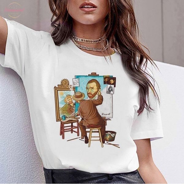 

van gogh painting t shirt tshirt women ulzzang female femme art streetwear harajuku t shirt tee kawaii shirts graphic aestheti, White