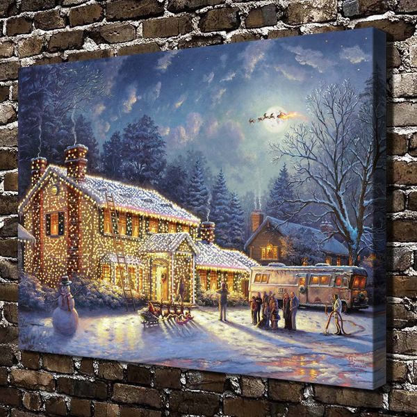 

thomas kinkade,snow christmas house scenery,1 pieces canvas prints wall art oil painting home decor (unframed/framed) 24x32