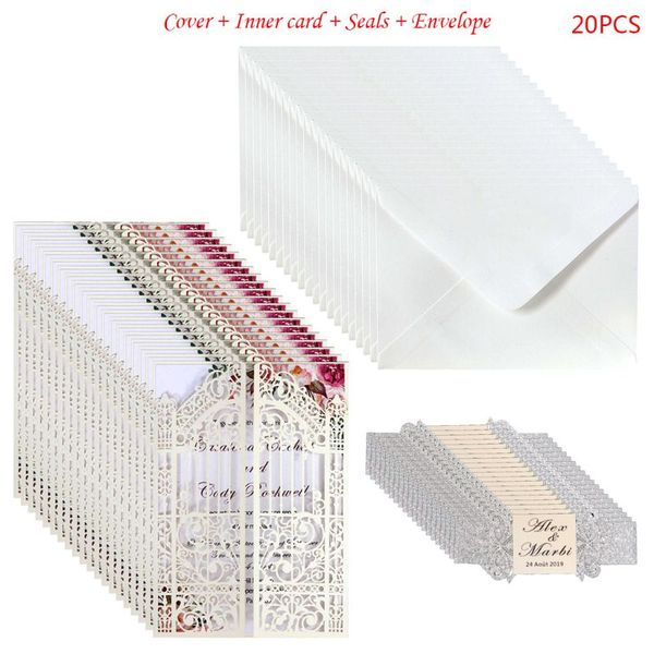 

20 pcs european style wedding invitation cards hollow out cover pocket supply