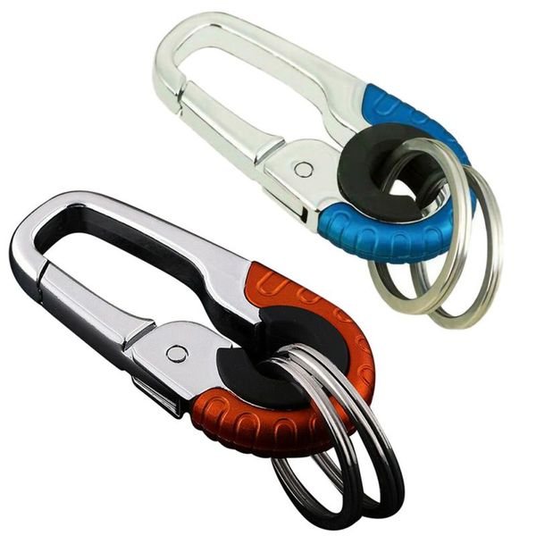 

high-quality durable keychain hook metal buckle outdoor stainless steel carabiner climbing tools double ring car keychain
