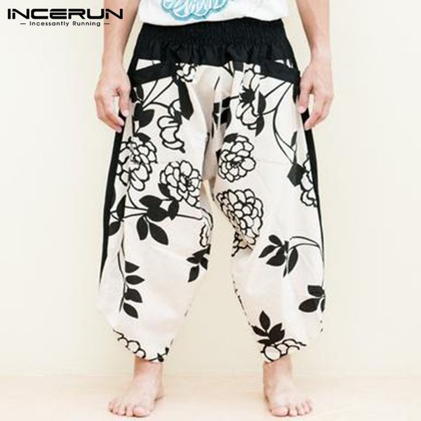 

incerun new fashion african style men's stitching flower print wide-leg pants men hiphop 2019 streetwear pantalones hombre 5xl, Black