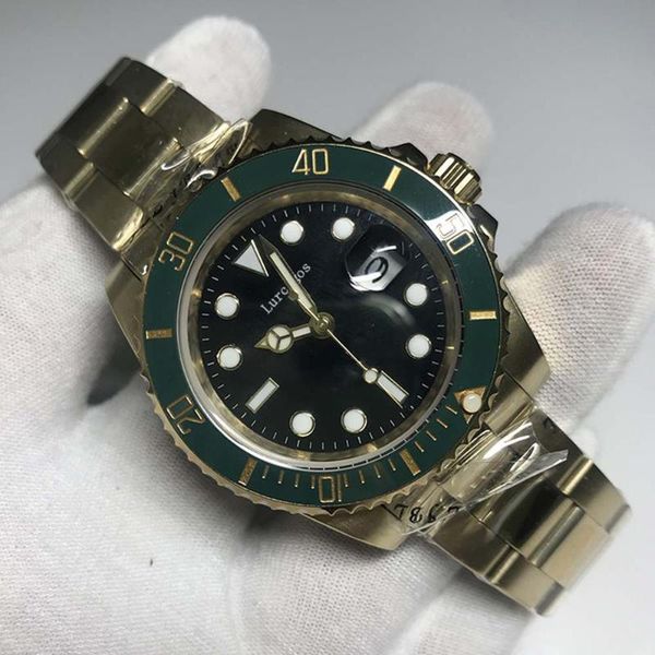 

fashion ceramic bezel sapphire glass luxury 18k gold watch automatic sub men automatic self-wind 40mm watches, Slivery;brown