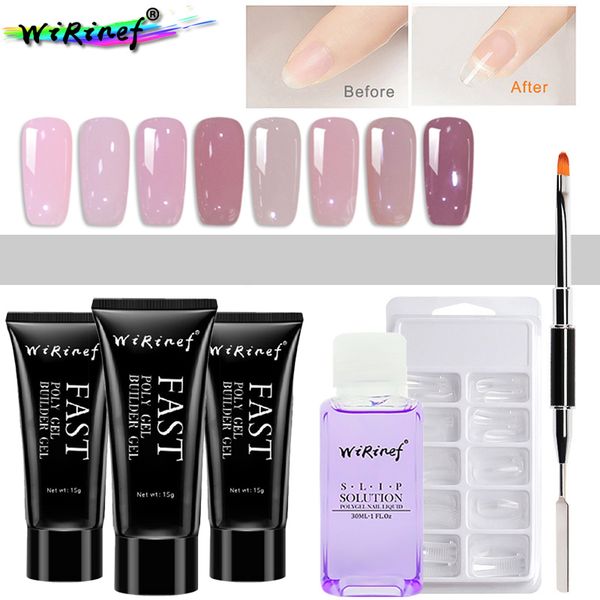 

wirinef 4pcs acrylic set extend builder gel slip solution quick extend polish camouflage nail art kit, Red;pink