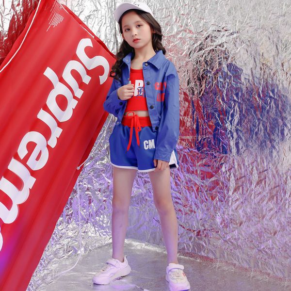 

kids ballroom jacket short pants dancing stage wear outfits girls concert costumes modern jazz hip hop dance wear clothing, Black;red