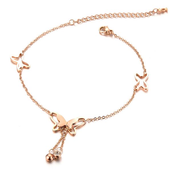 

delicate butterfly pendant women anklets jewelry stainless steel fashion cubic zirconia ankle bracelets ogz002, Red;blue