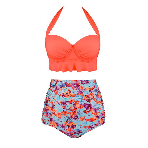 

bikini high waist bikinis for women nakiaeoi 2019 new bikinis women swimsuit high waist swimwear plus size bathing suit halter beachwear, White;black